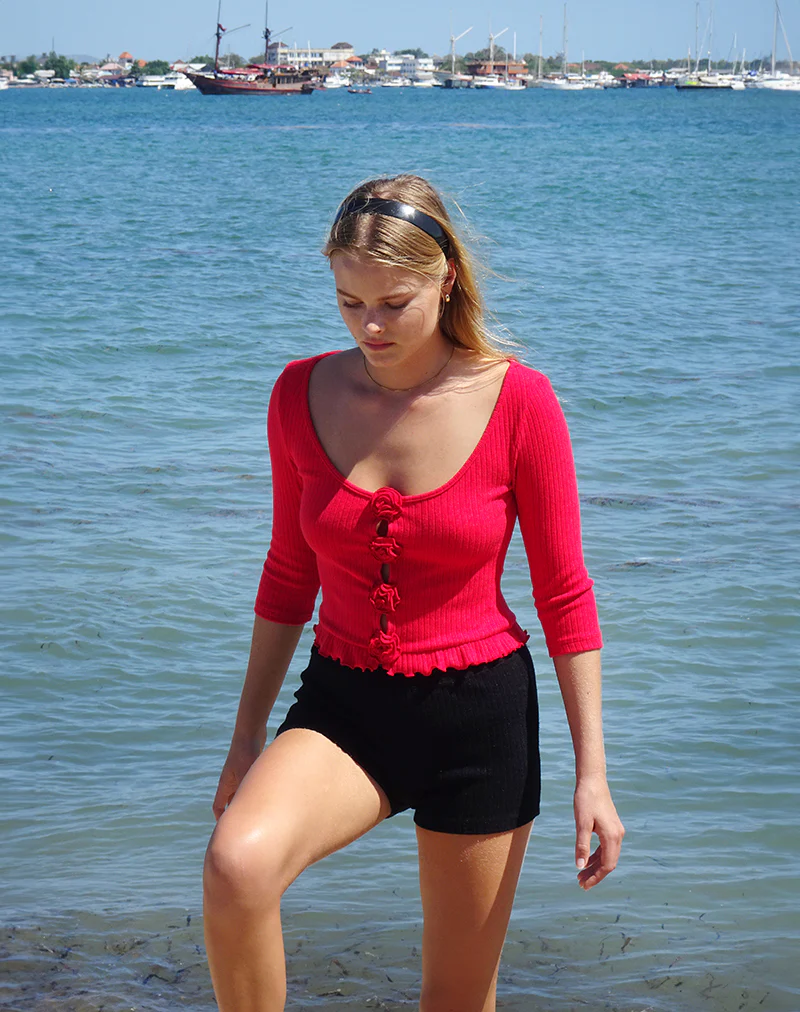 Kyomi Micro Shorts in Ribbed Black - Image 3