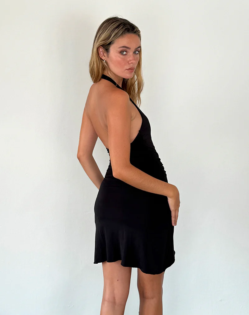 Kyrie Halterneck Wrap Dress in Slinky Black - Image 4