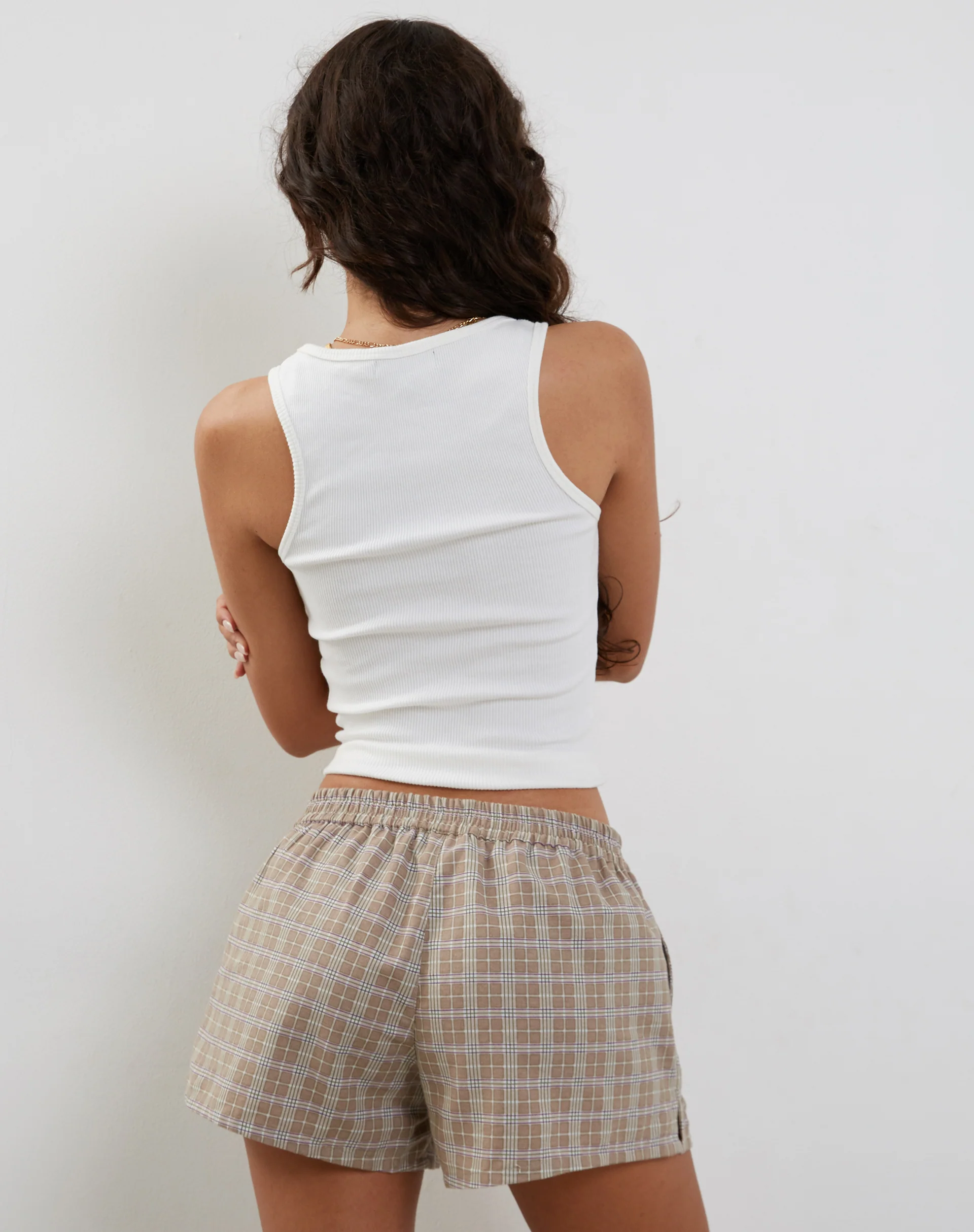 Laboxe Brief Shorts in Taupe Check - Image 4