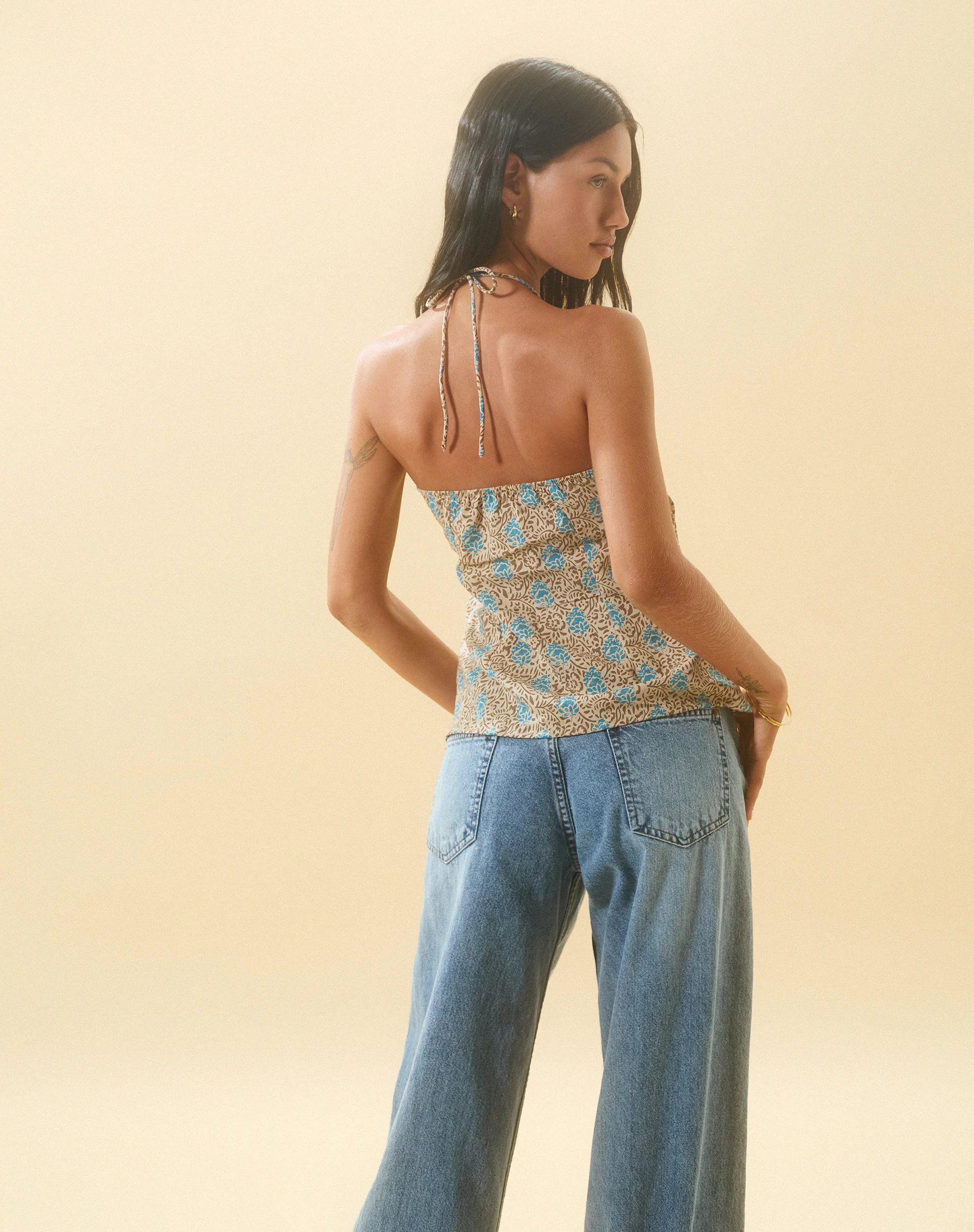 Laeri Halterneck Top in Bohemian Batik Blue Brown - Image 3