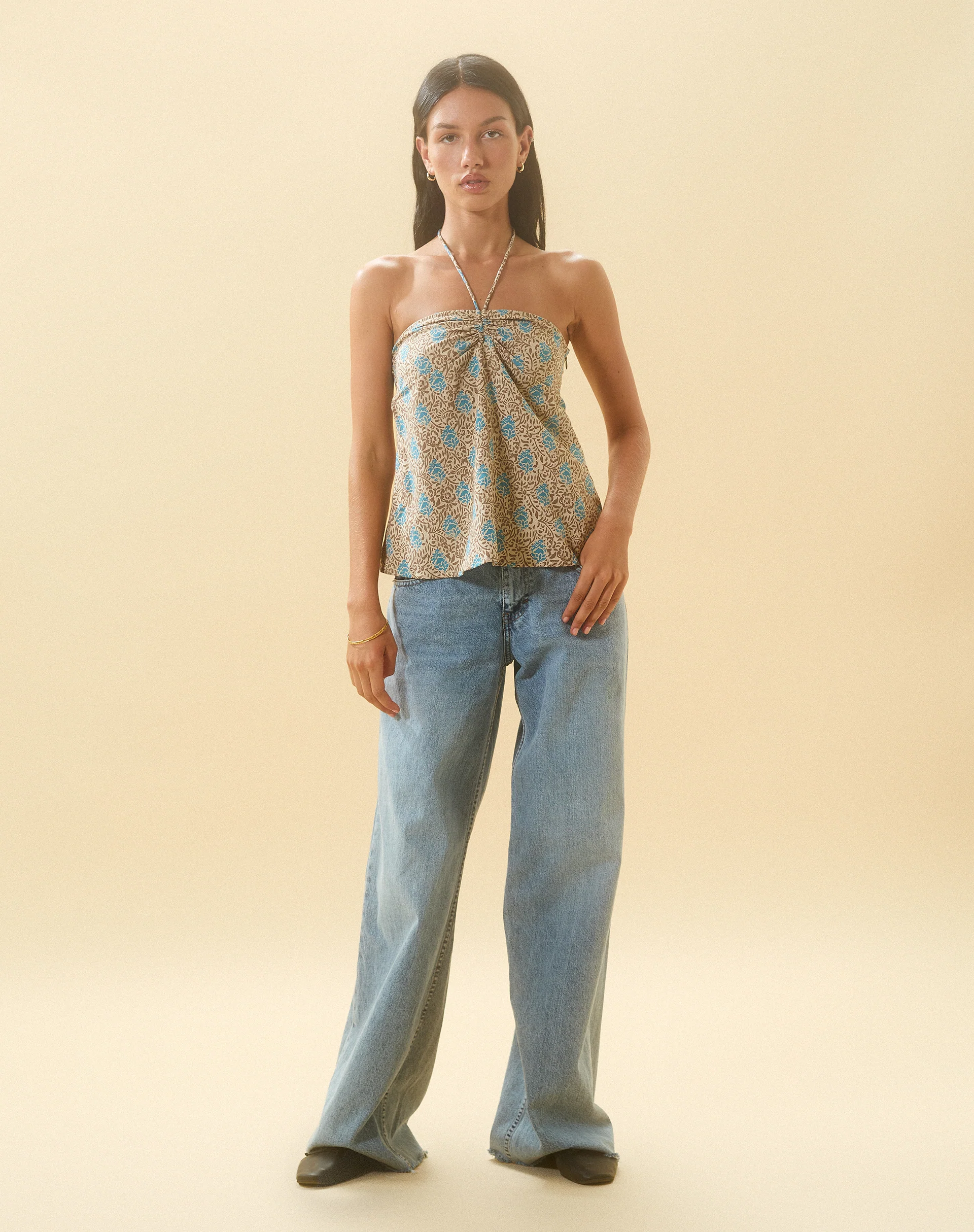 Laeri Halterneck Top in Bohemian Batik Blue Brown - Image 6