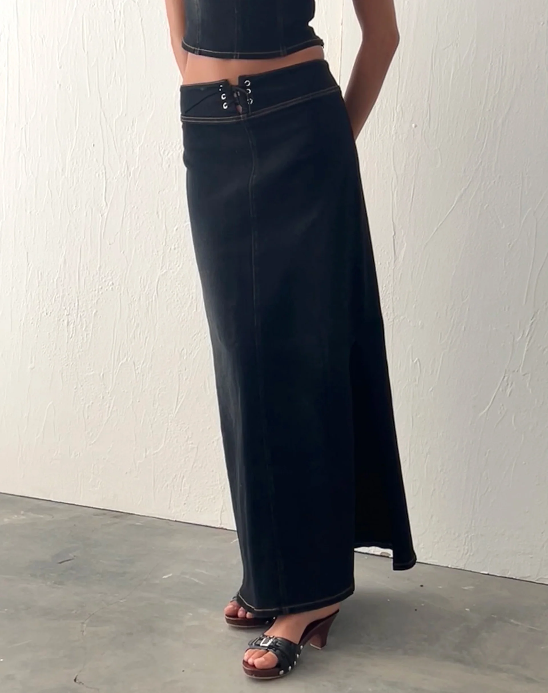Lafille Denim Maxi Skirt in Black Wash - Image 2