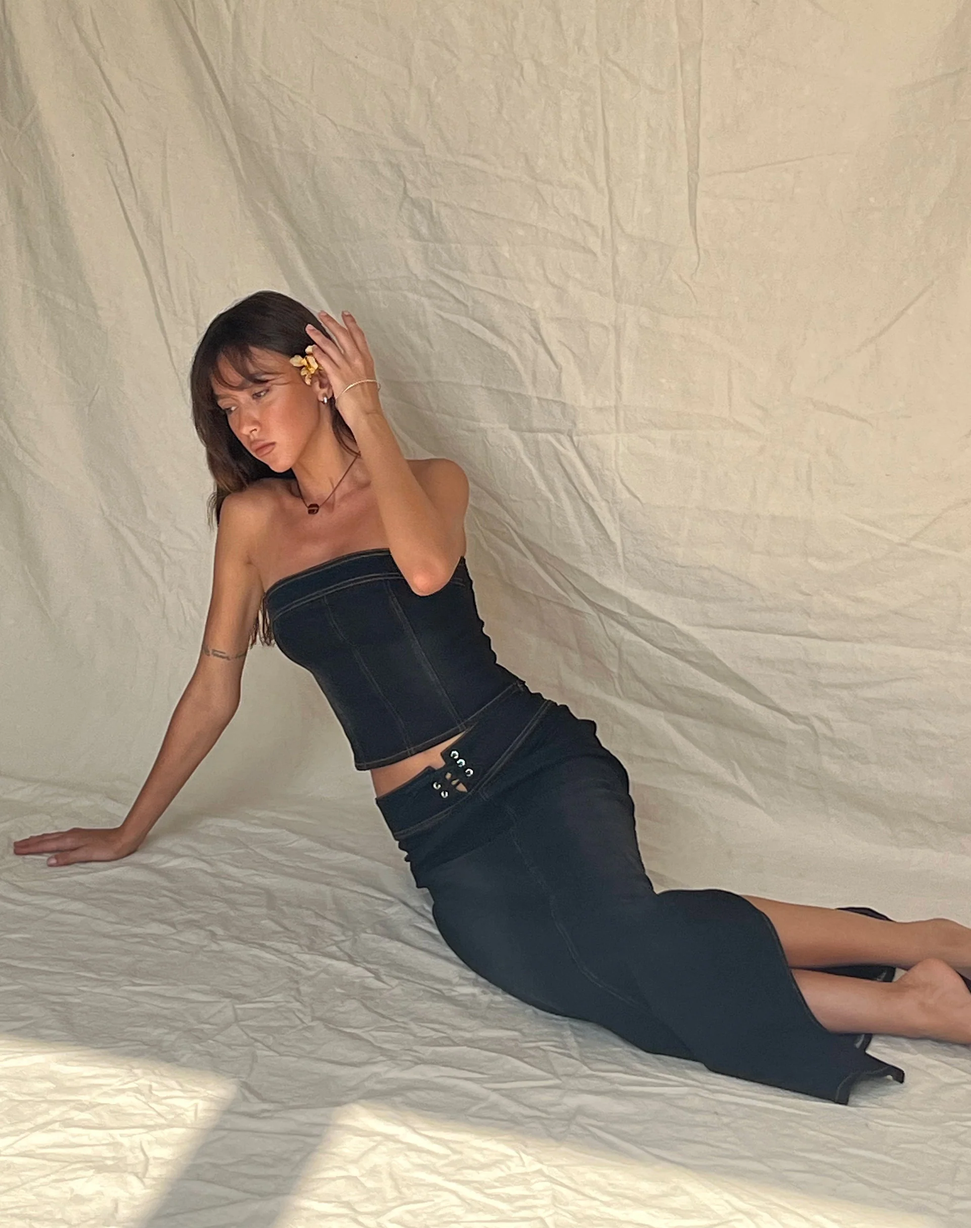 Lafille Denim Maxi Skirt in Black Wash - Image 3