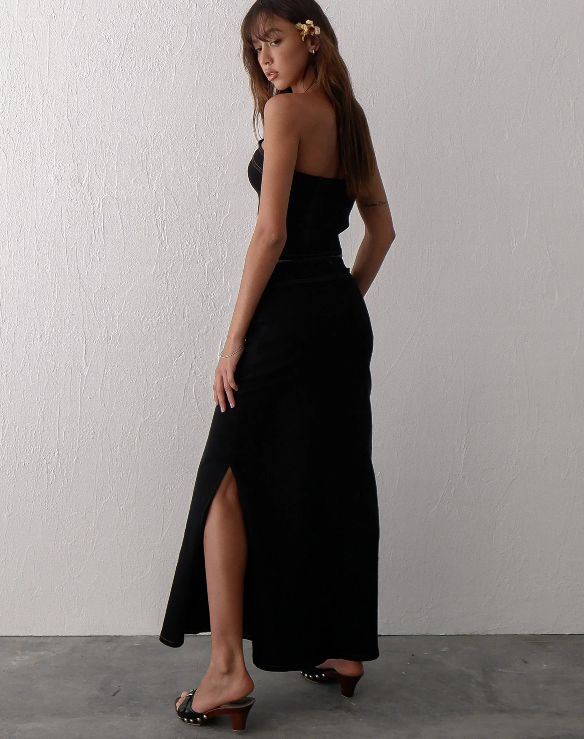 Lafille Denim Maxi Skirt in Black Wash - Image 5