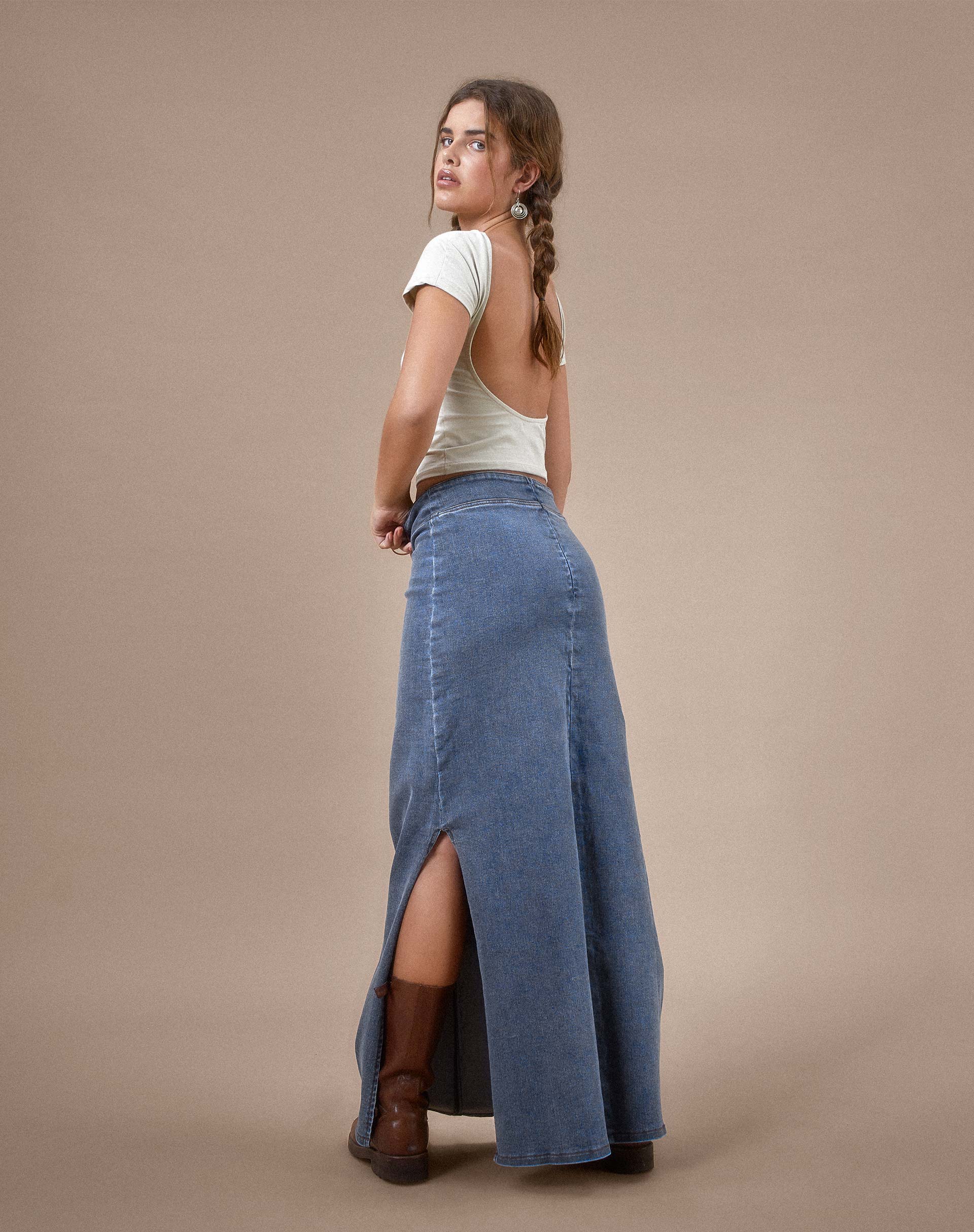 Lafille Denim Maxi Skirt in Blue Wash - Image 3