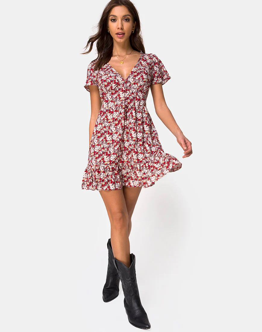 Laily Skater Dress in Floral Charm Red - Image 3