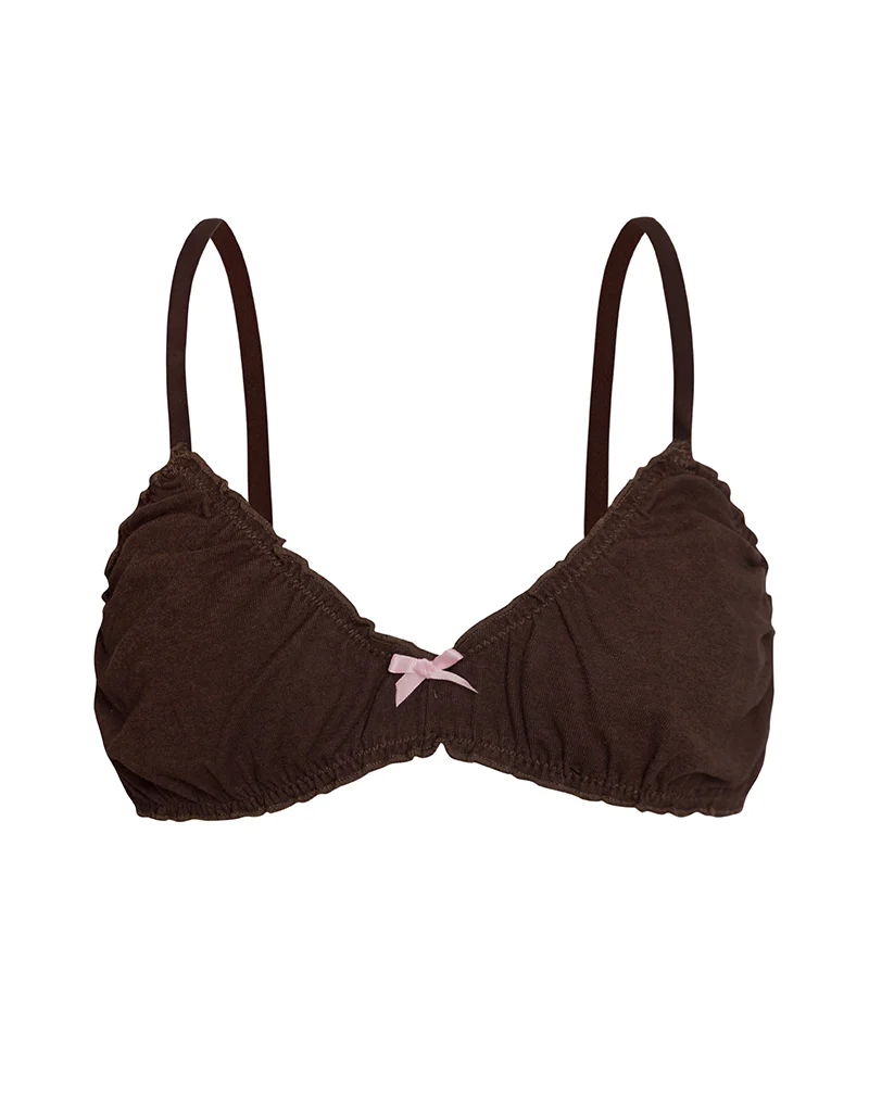 Laina Bra in Jersey Chocolate with Pink Bow - Image 5