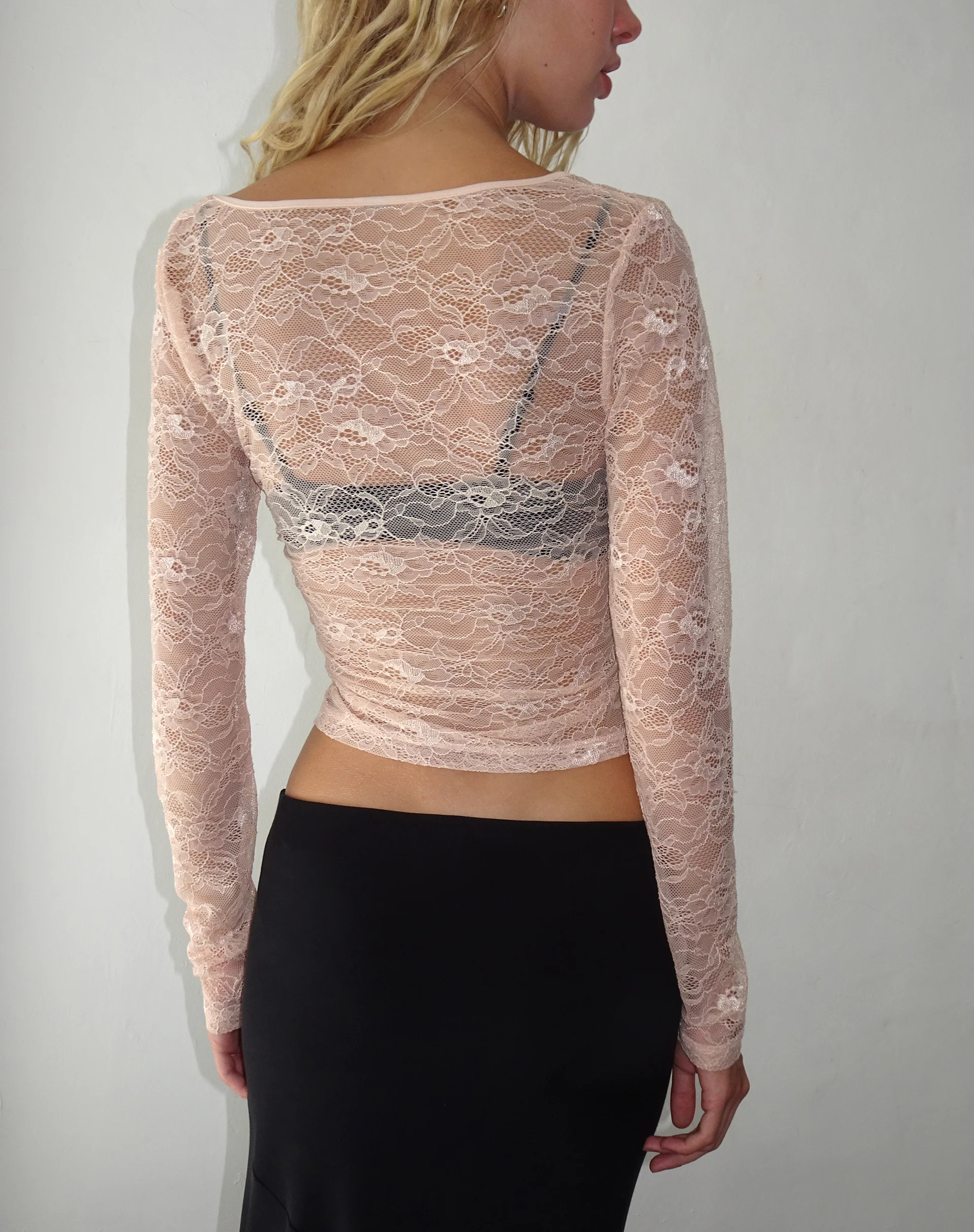 Lainey Long Sleeve Lace Top in Blush - Image 3