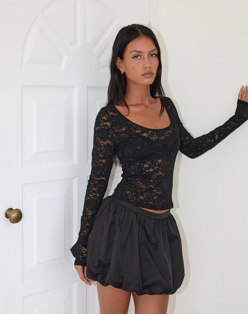 Lainey Unlined Long Sleeve Top in Black Sequin Lace - Image 3