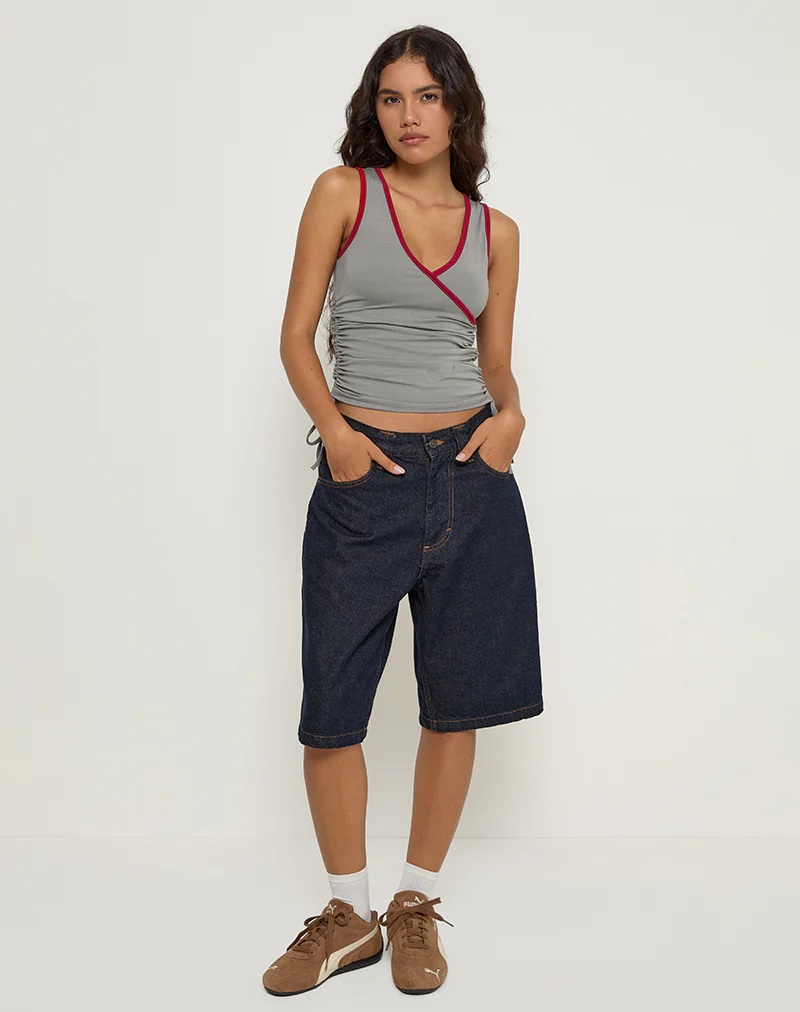 Laird Wrap Top in Grey with Adrenaline Red Binding - Image 3