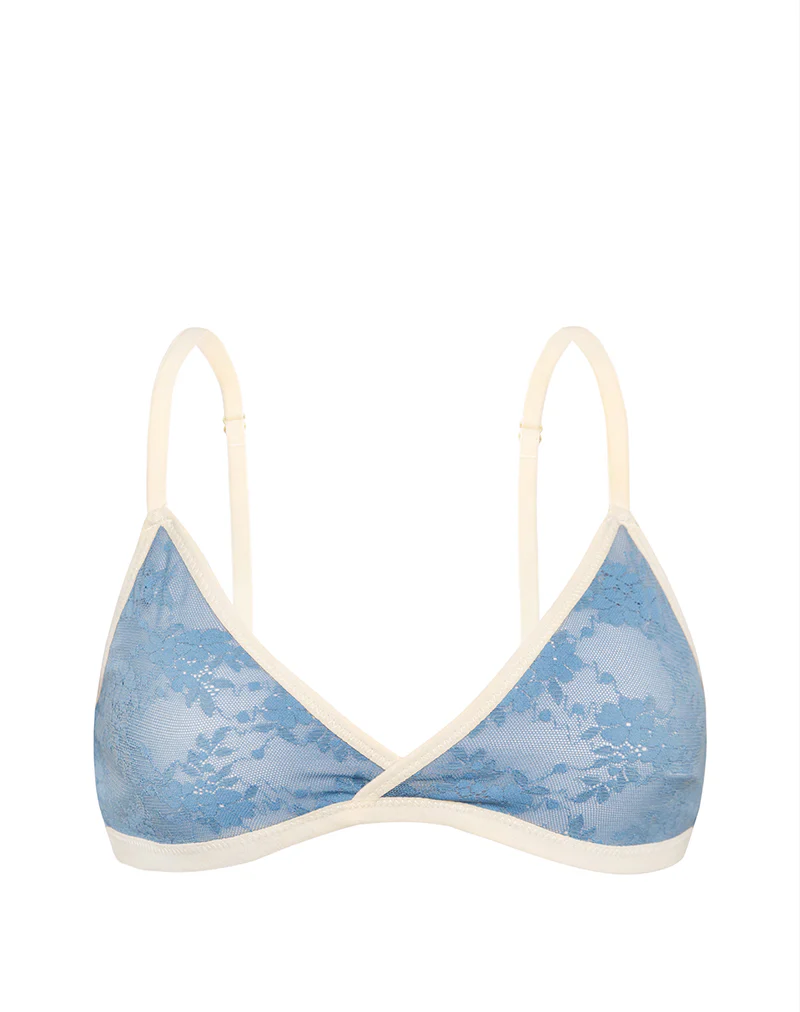 Lakara Bra in Blue Mesh with Ivory Binding - Image 6
