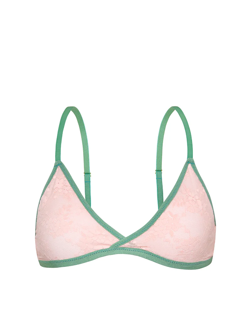 Lakara Bra in Pink Mesh with Green Contrast Binding - Image 6