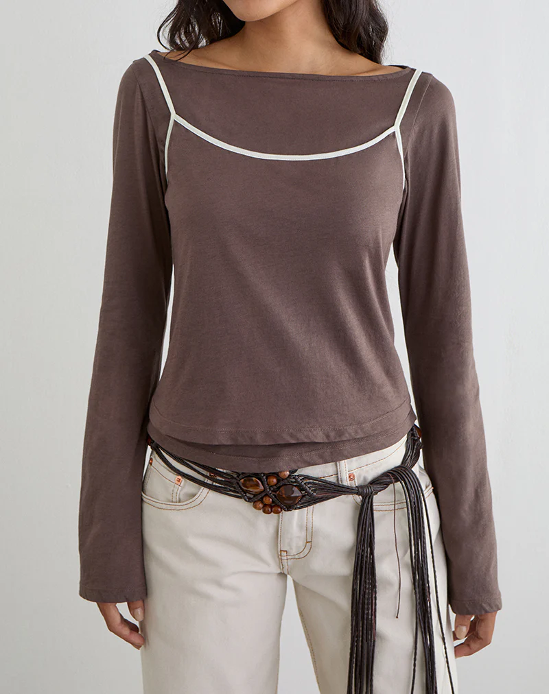 Laken Long Sleeve Top in Walnut with Vanilla Ice Binding - Image 2