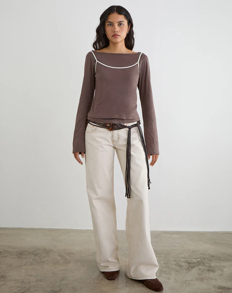 Laken Long Sleeve Top in Walnut with Vanilla Ice Binding - Image 3