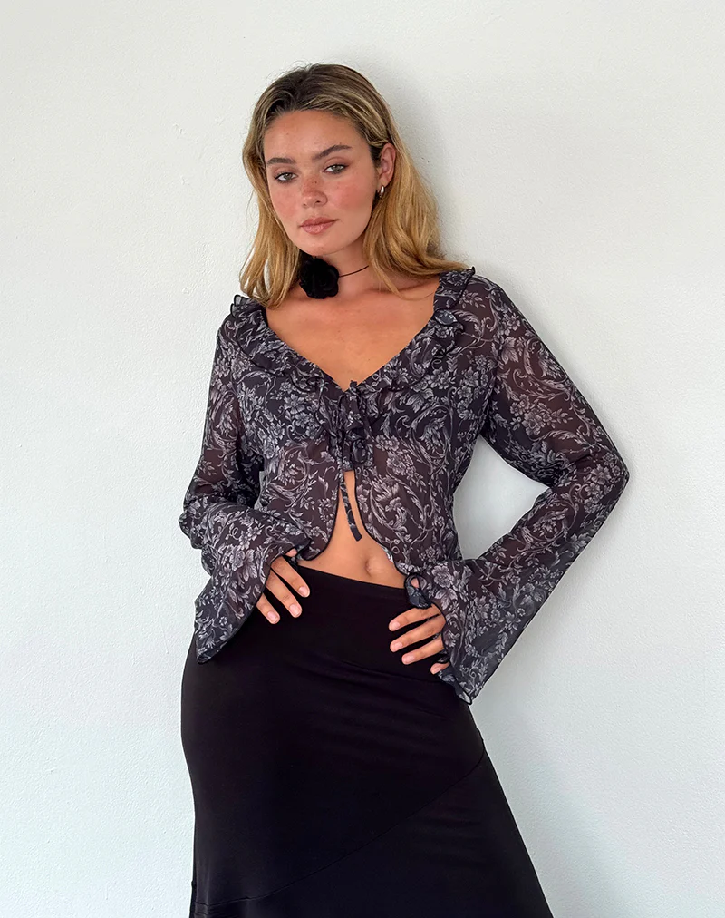 Lakota Cardigan in Black Baroque Print - Image 2
