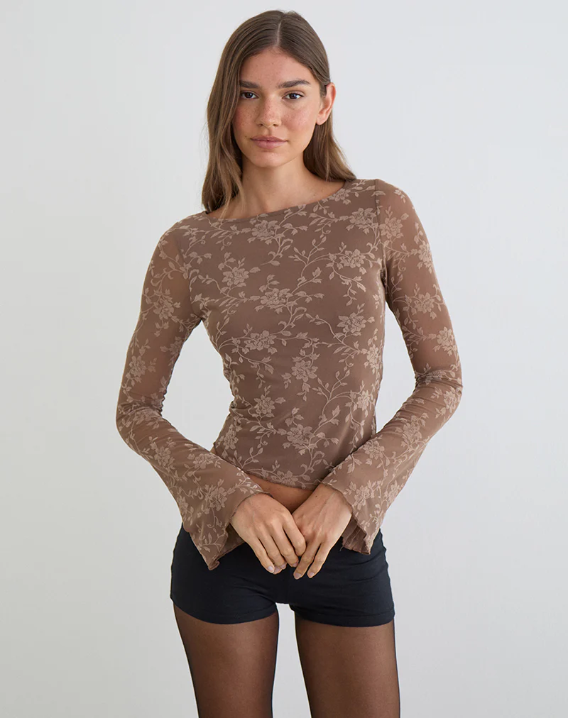 Lakya Top in Leafy Flock Dark Taupe - Image 2