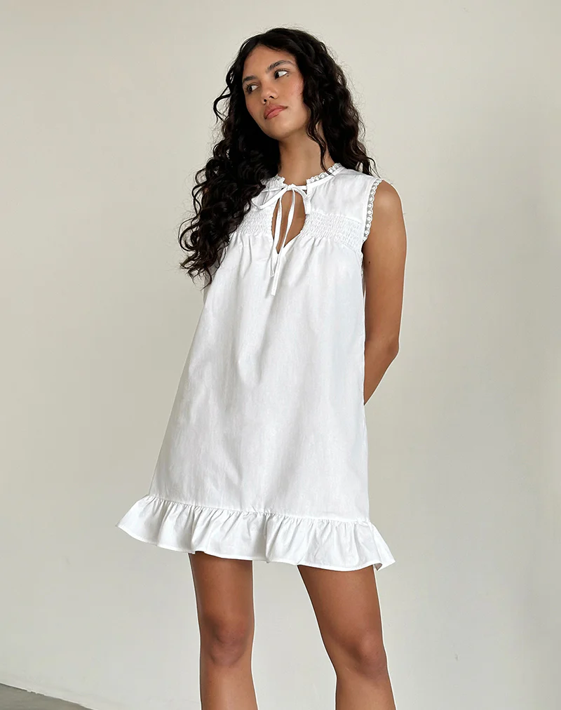 Lalita Babydoll Mini Dress in Poplin White - Image 2
