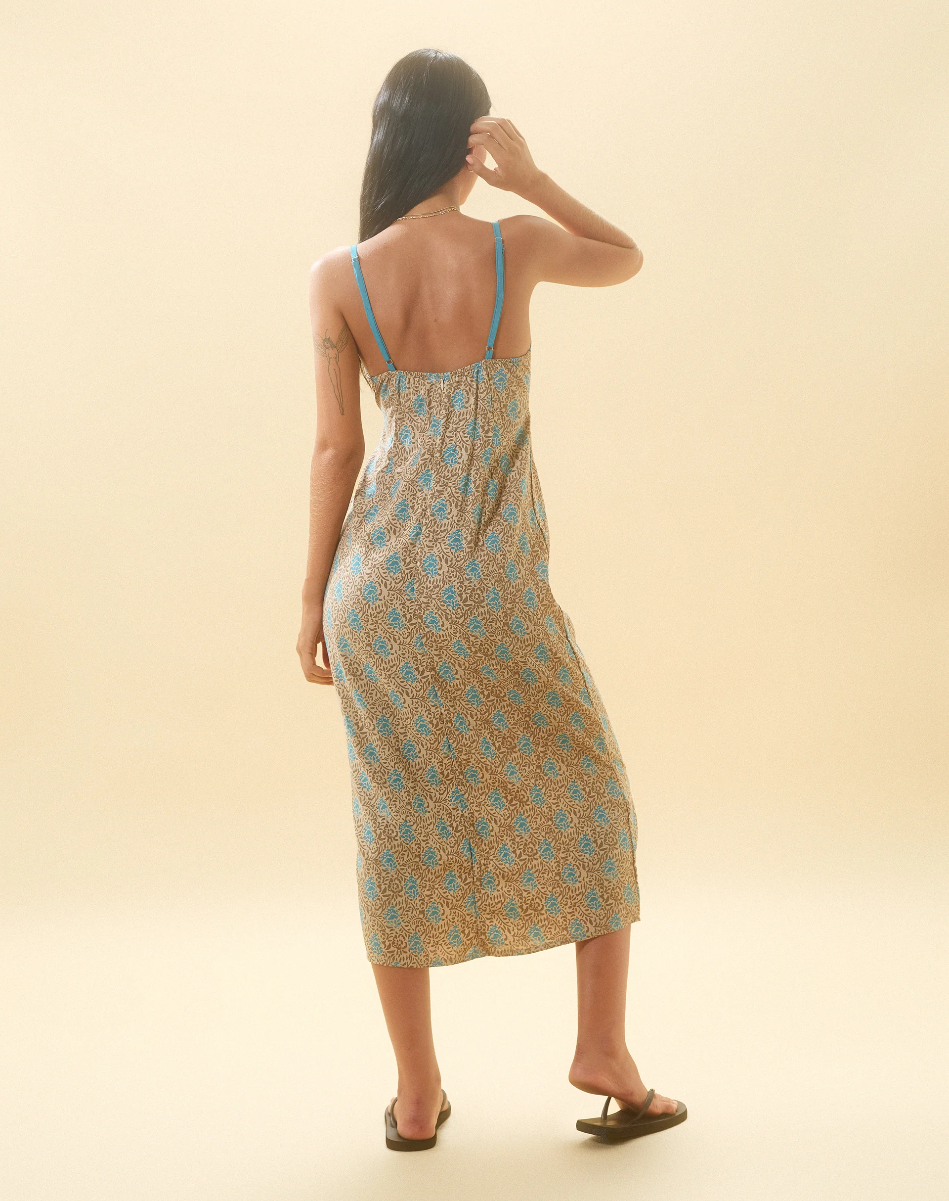 Lalu Midi Dress in Bohemian Batik Blue Brown - Image 3