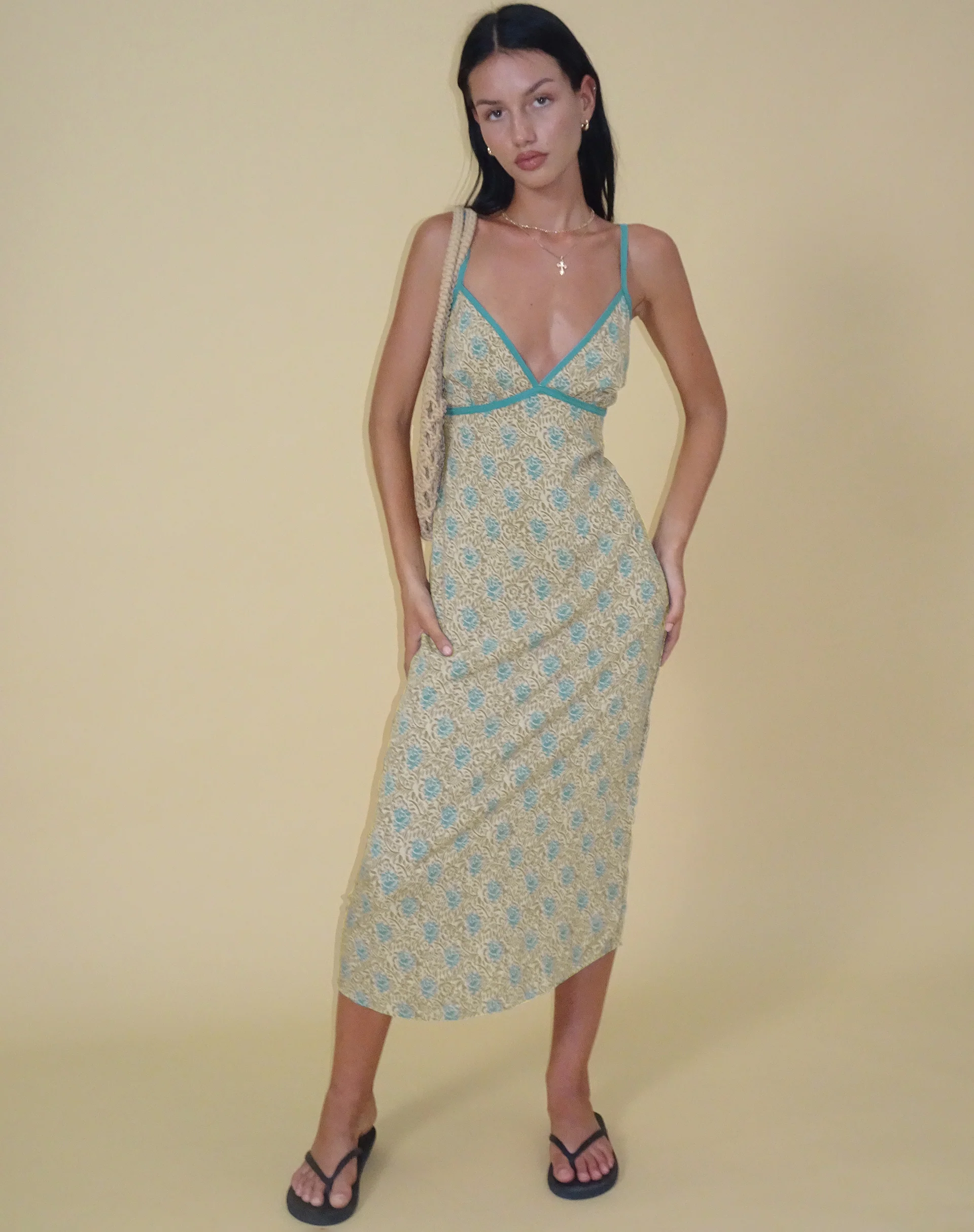 Lalu Midi Dress in Bohemian Batik Blue Brown - Image 6