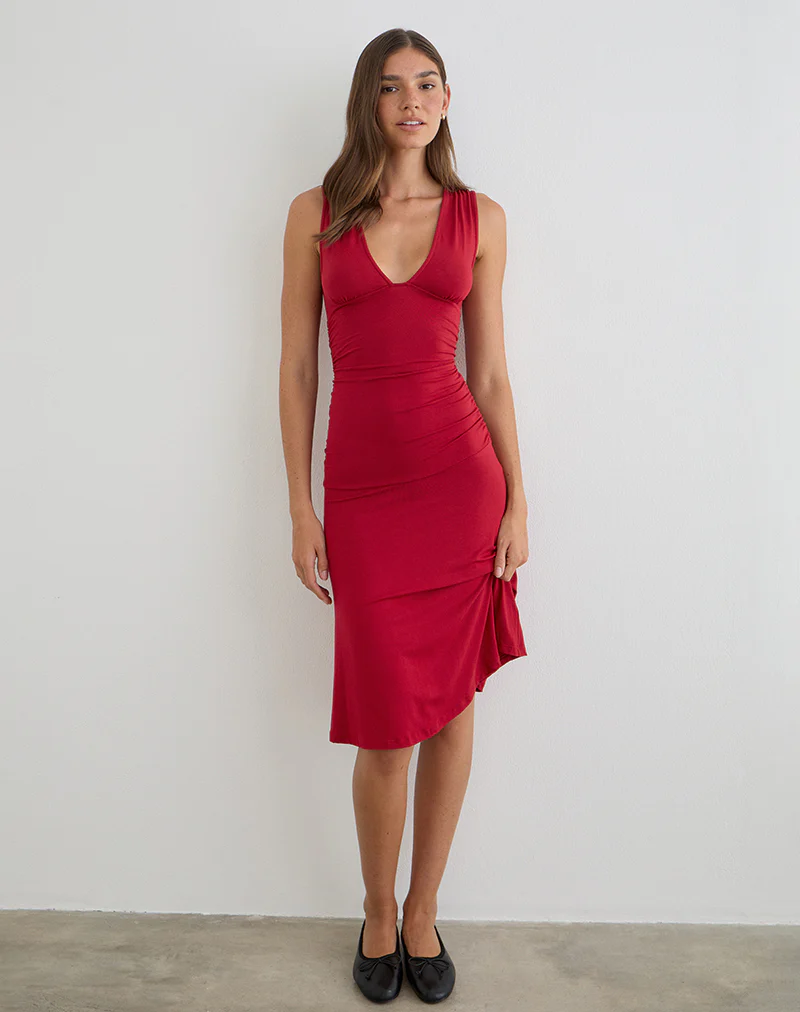 Laluma Midi Dress in Adrenaline Red - Image 2