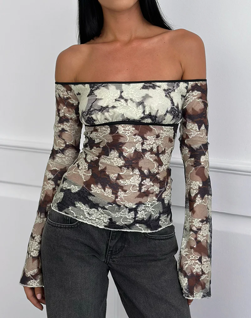 Laluna Top in Silhouette Leaf Ivory Black - Image 4