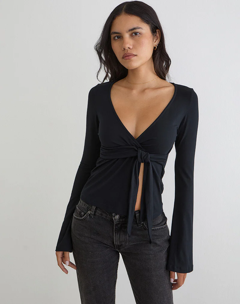 Lamae Wrap Top in Black - Image 2