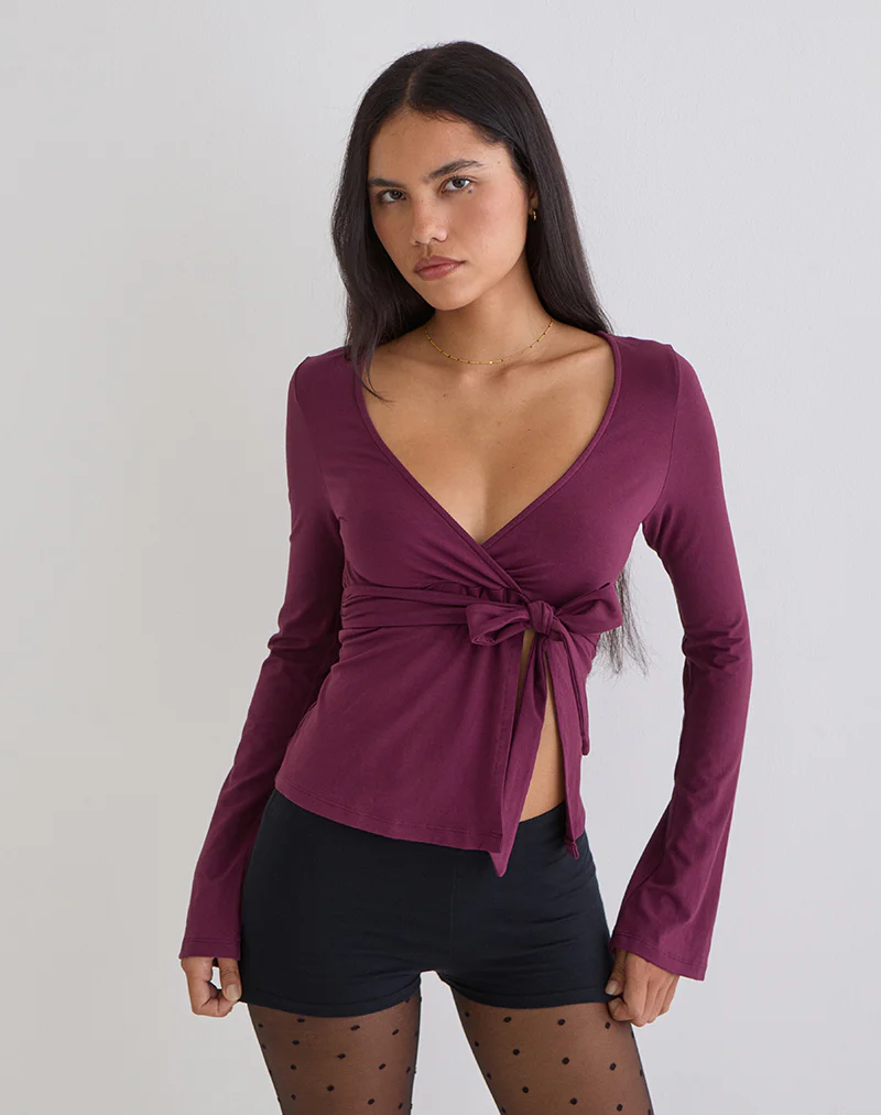 Lamae Wrap Top in Deep Purple - Image 3