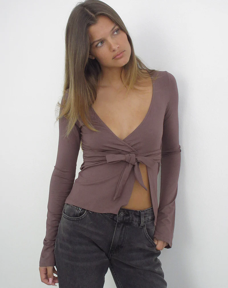 Lamae Wrap Top in Deep Taupe - Image 3