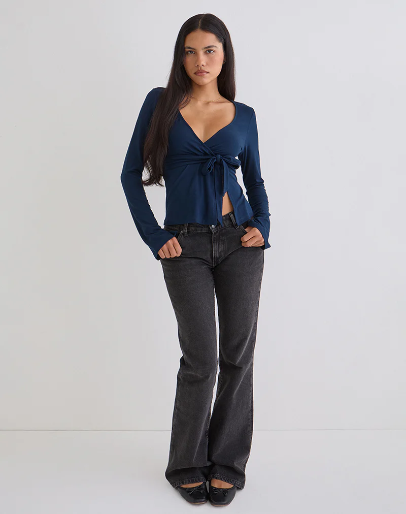 Lamae Wrap Top in Navy - Image 3