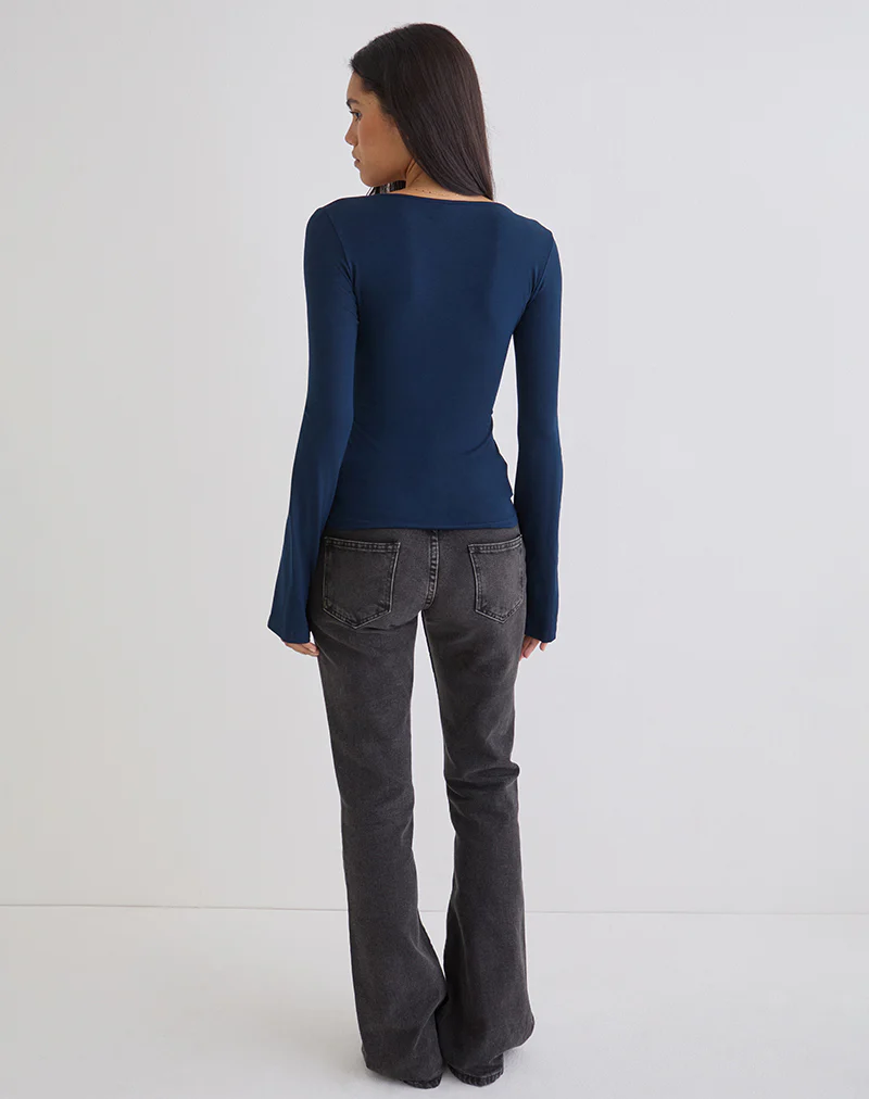 Lamae Wrap Top in Navy - Image 4