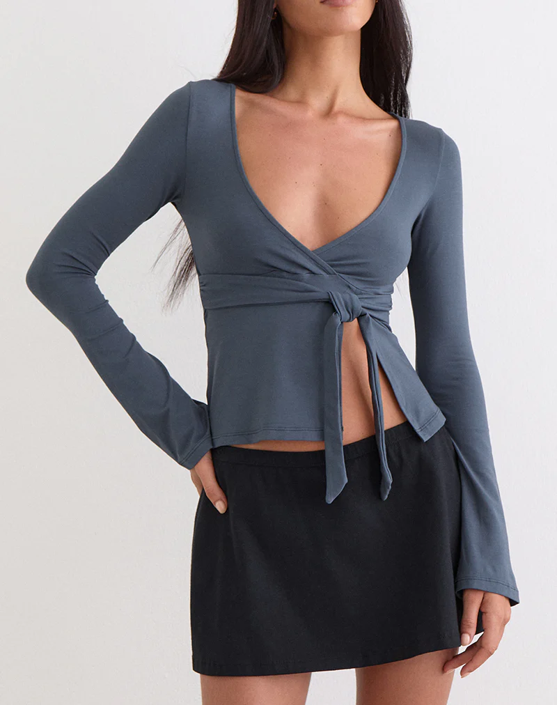 Lamae Wrap Top in Ocean Storm - Image 4