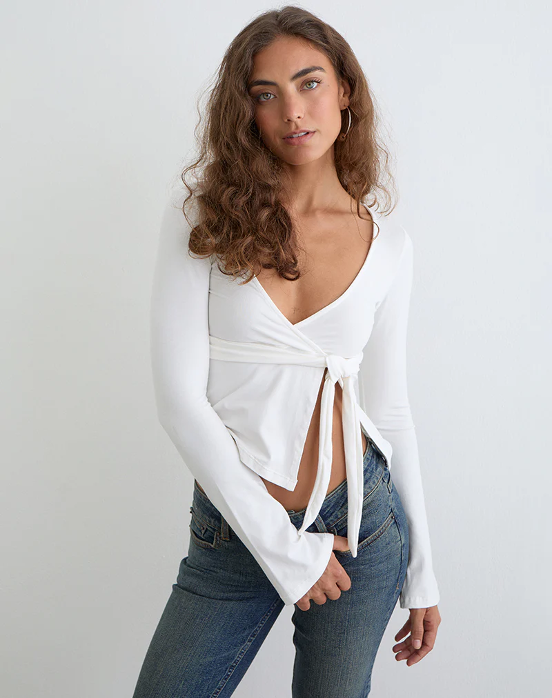 Lamae Wrap Top in Off White - Image 5