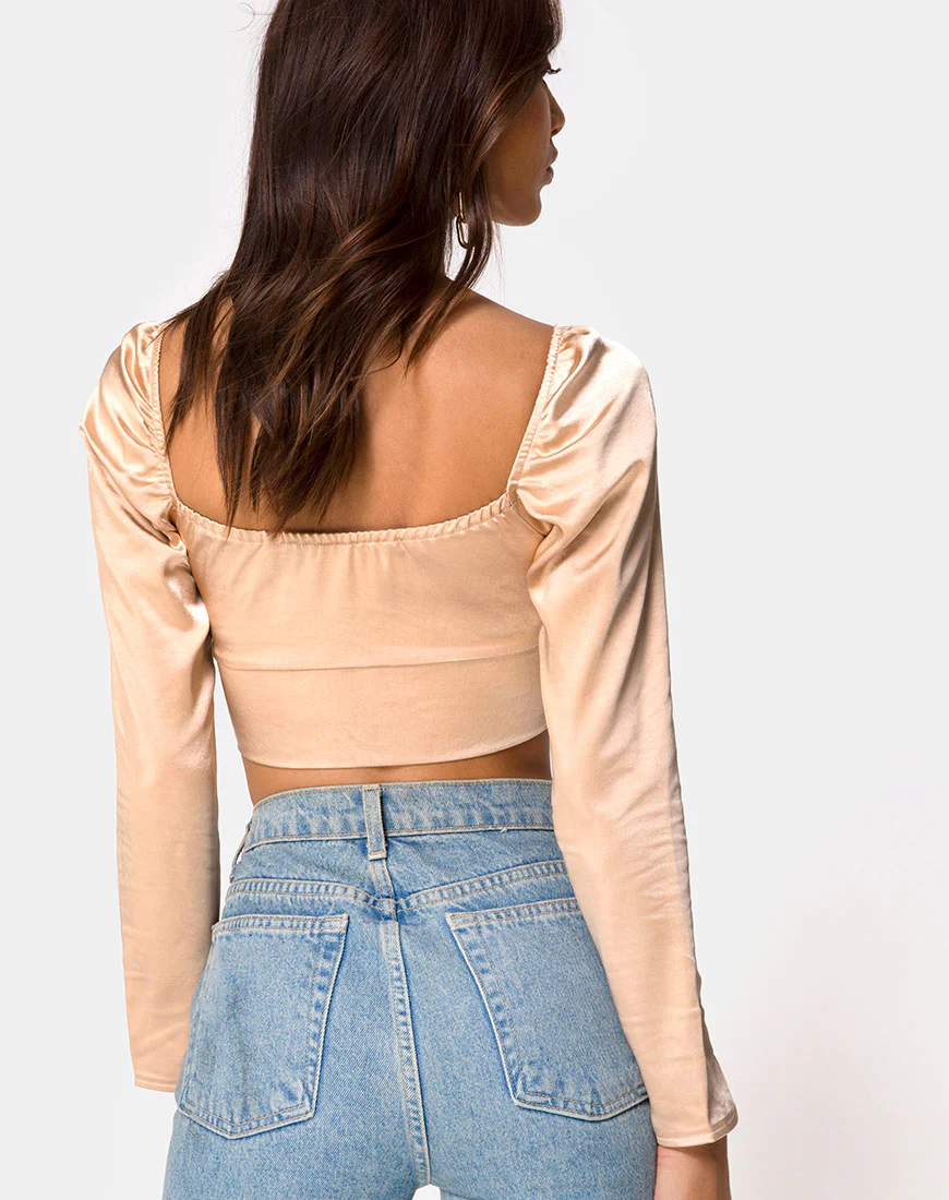 Laman Crop Top in Satin Champagne - Image 2