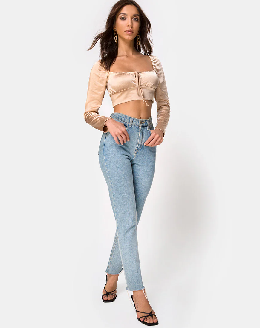 Laman Crop Top in Satin Champagne - Image 3