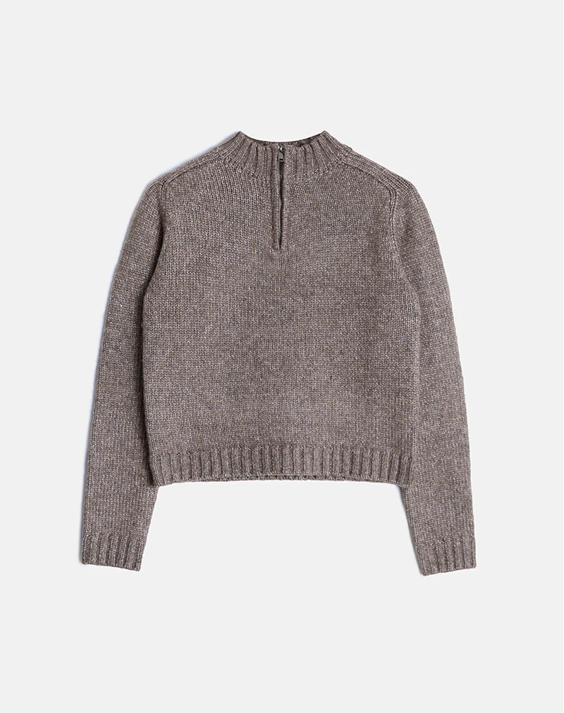 Lamara Quater Zip Jumper in Dark Brown Marl - Image 5