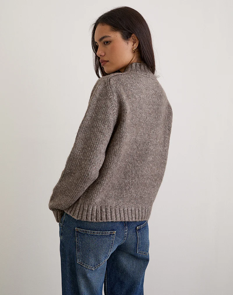 Lamara Quater Zip Jumper in Dark Brown Marl - Image 6