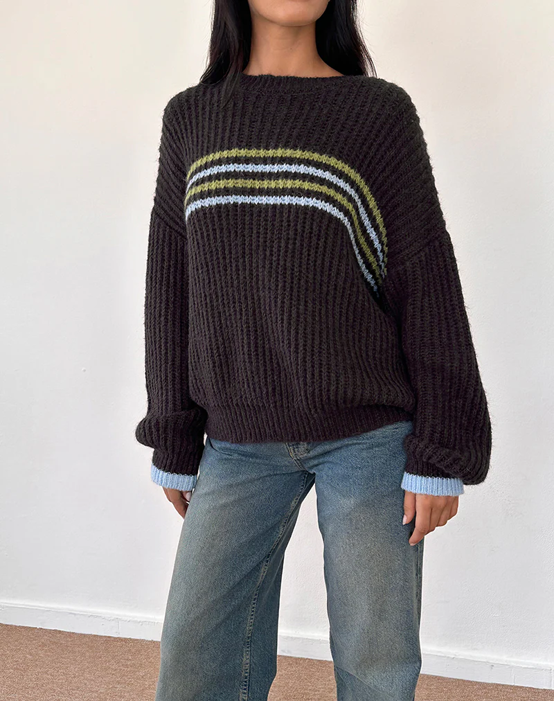 Lamees Jumper in Brown Knit with Stripe - Image 4