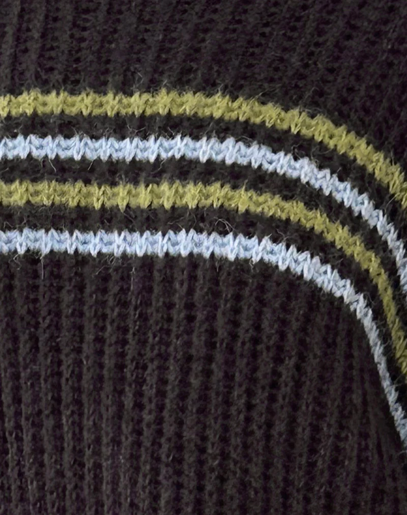 Lamees Jumper in Brown Knit with Stripe - Image 6