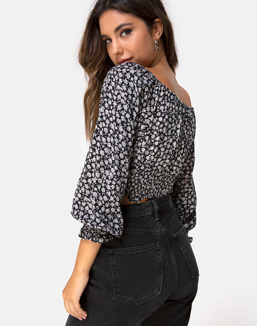 Lancer Crop Top in Ditsy Rose Black - Image 2