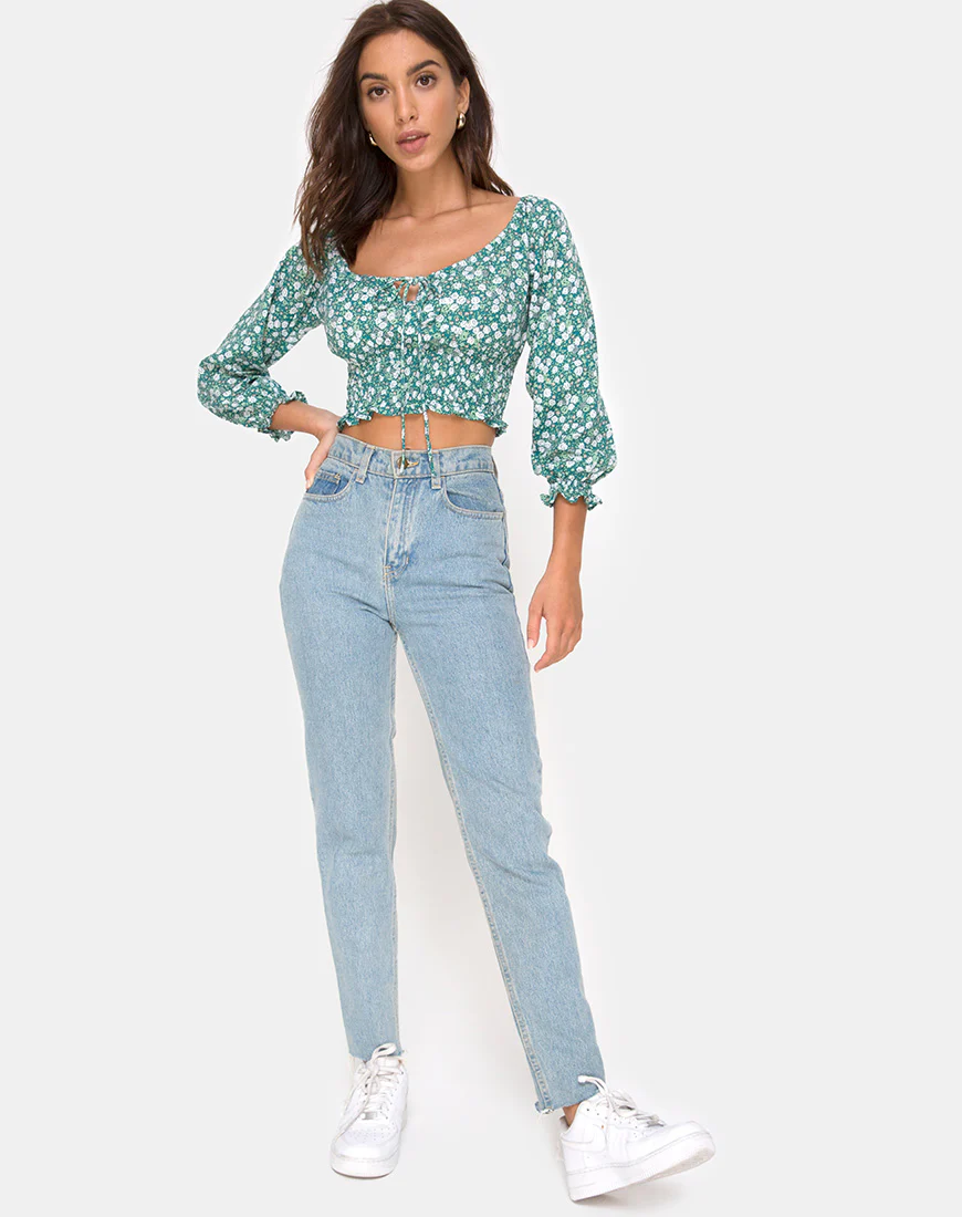 Lancer Crop Top in Floral Field Green - Image 3