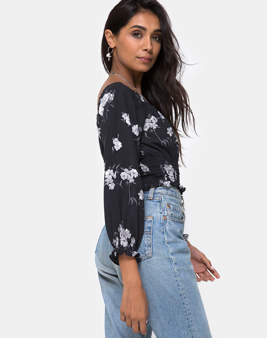 Lancer Crop Top in Mono Flower Black - Image 2