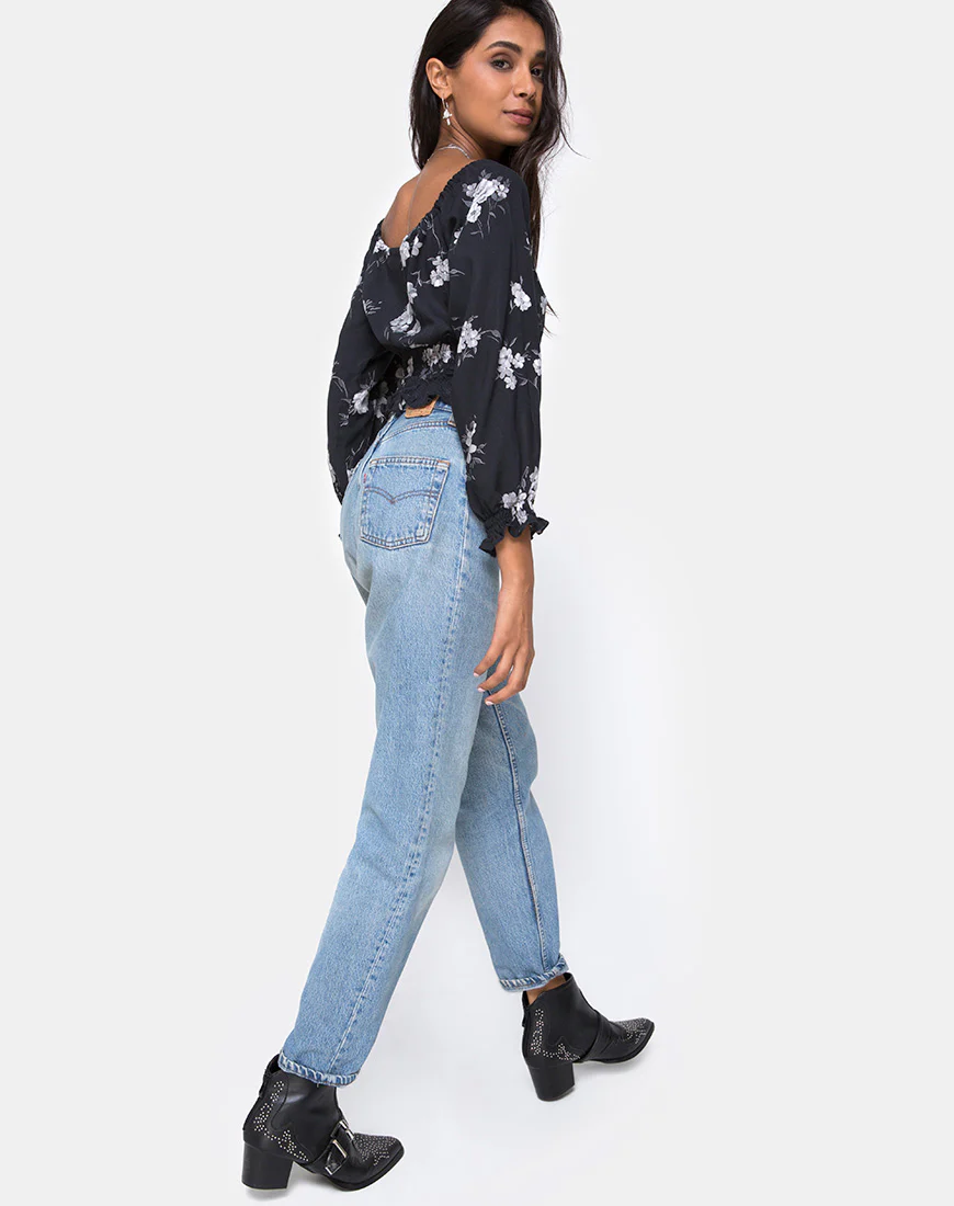 Lancer Crop Top in Mono Flower Black - Image 4