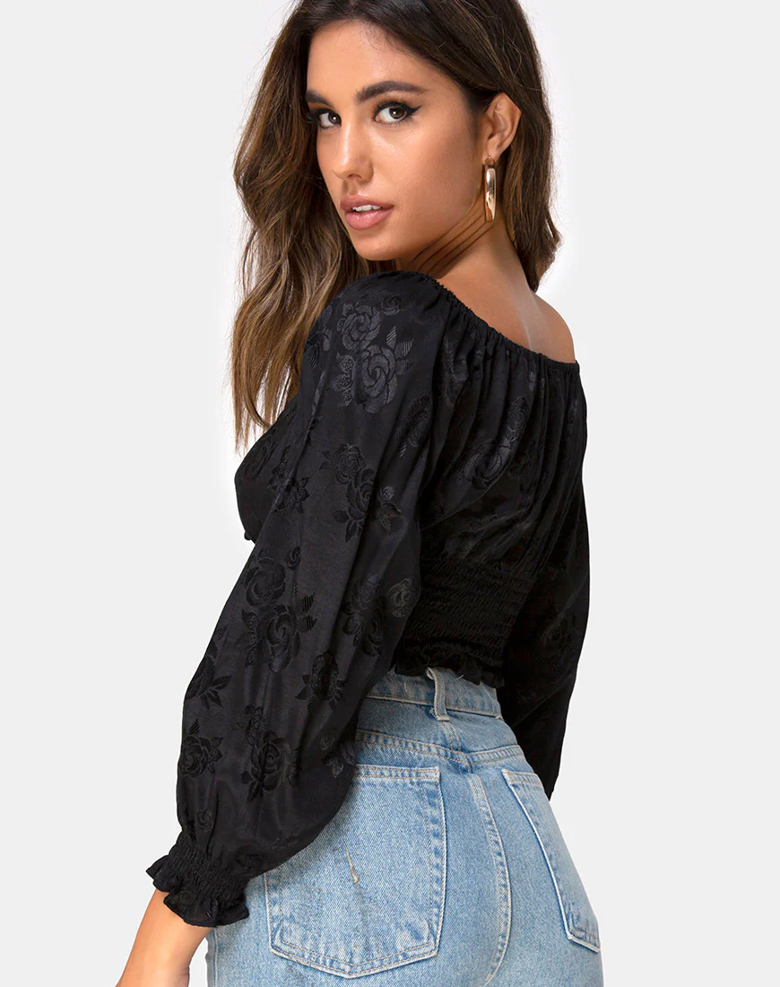 Lancer Crop Top in Satin Rose Black - Image 2