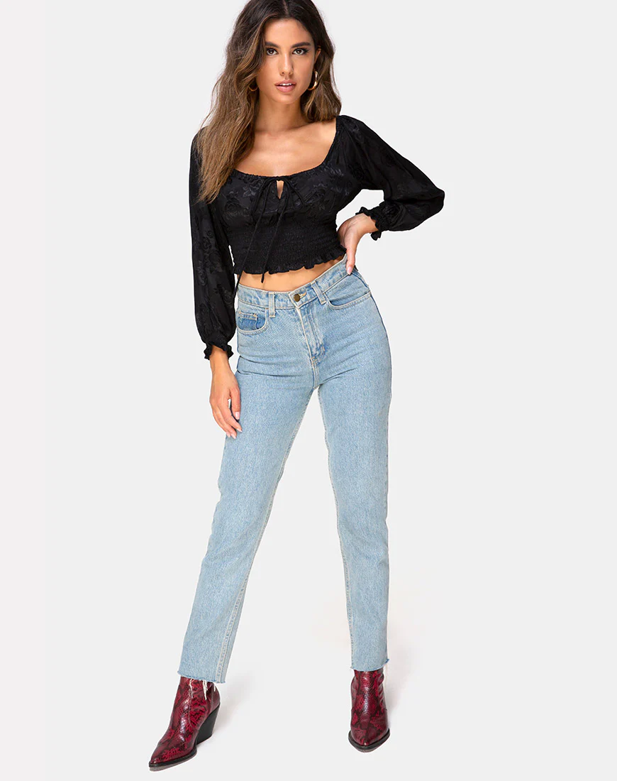 Lancer Crop Top in Satin Rose Black - Image 3