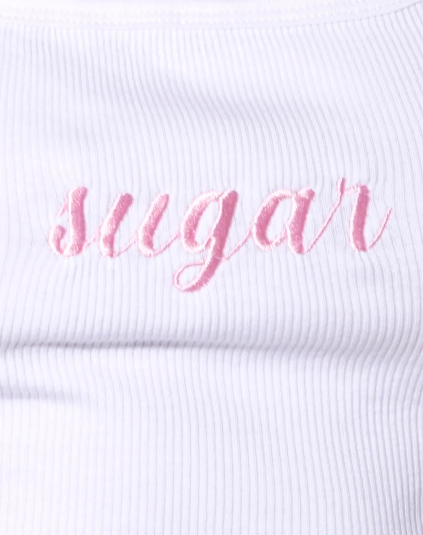 Landa Crop Top White ''Sugar'' Embro in Soft Pink - Image 5