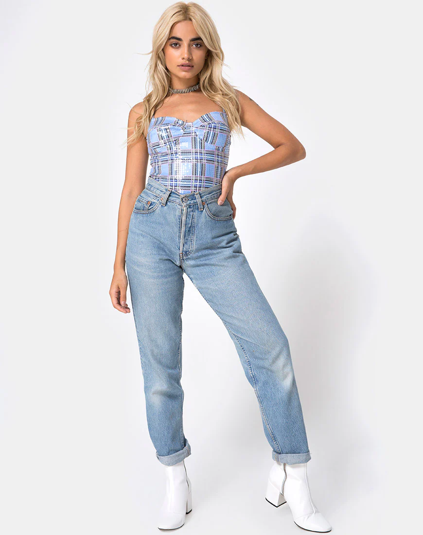 Lantas Bodice in 90's Check with Clear Sequin - Image 3