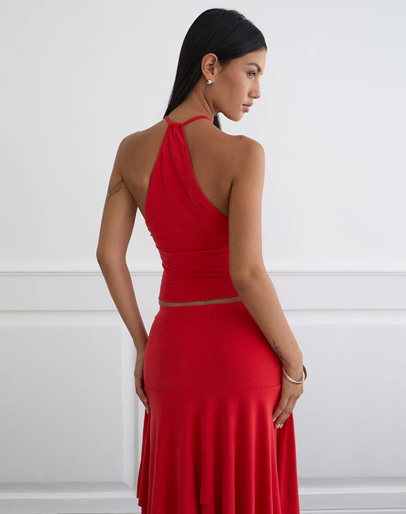 Lanthe Deep Plunge Top in Cupro Red - Image 3