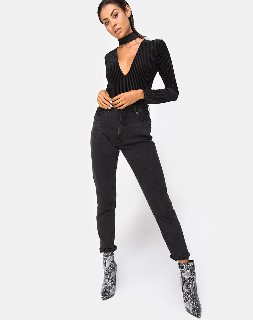 Lao Plunge Bodice in Black Sheer Stripe - Image 3