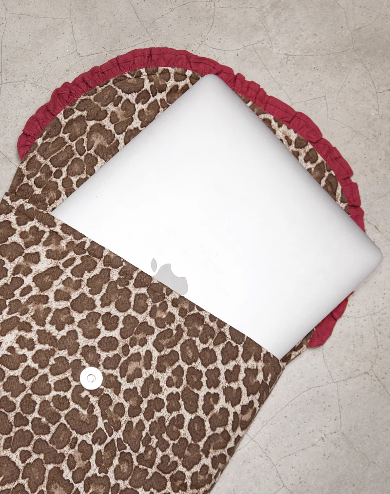 Laptop Bag in Leopard Print with Red Frill - Image 3