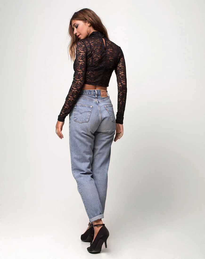 Lara Crop Top in Rose Lace Black - Image 4